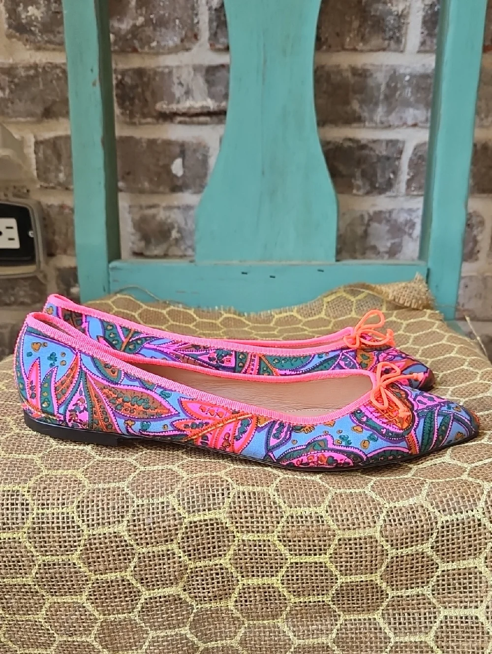 J. Crew Gemma Paisley Pink Ballet Flats With Bow